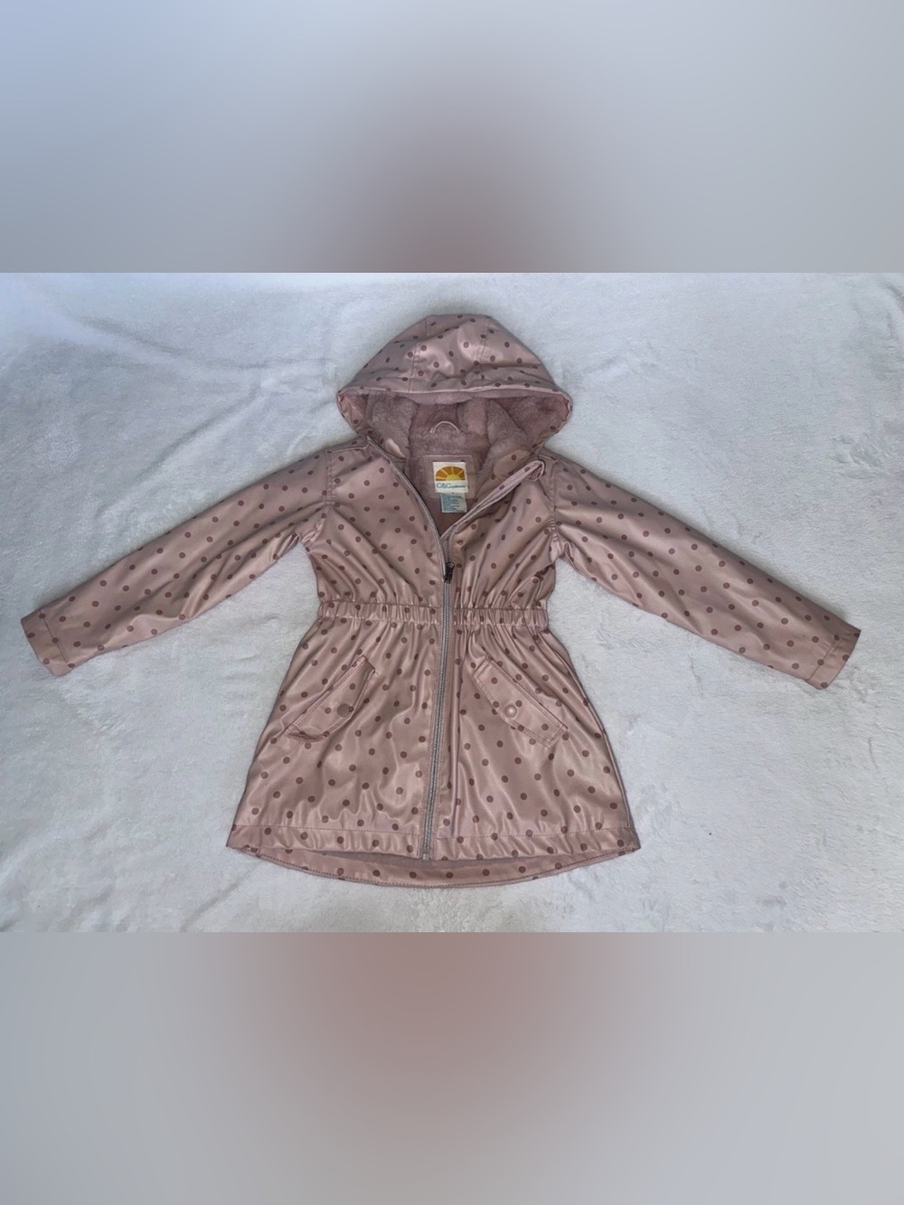 C&C California Girls Pink Polka Dot Jacket Faux Fur Lined Coat 5
